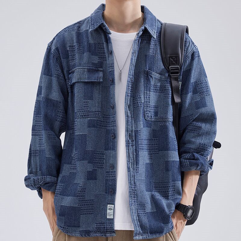 Áo Sơ Mi denim Tay Dài Dáng Rộng Thời Trang Xuân Thu Cho Nam Giới Có size Lớn 11.23