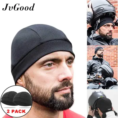 JvGood Under Helmet Motorcycle Head Cover Skull Cap Quick Dry Breathable Racing Hat Helmet Inner Wear 2 Packs