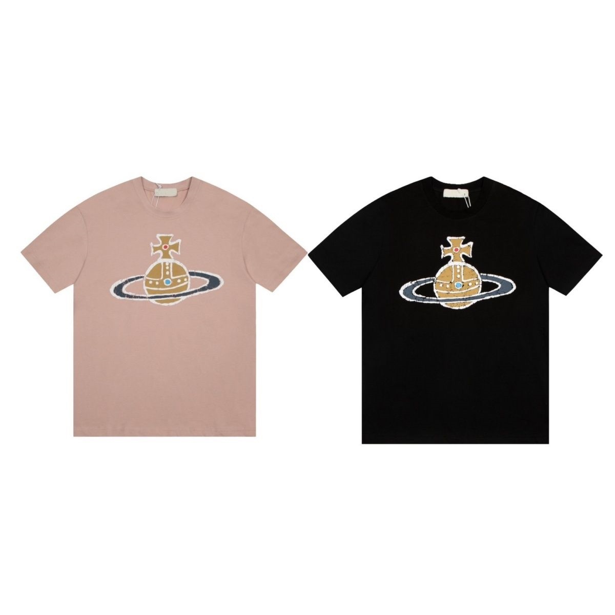 Áo thun đôi thời điệu cho dáng rộng cho nam và nữ thằng Vivienne Westwood ViVi Queen Mother Vivian Saturn thêu Graffiti