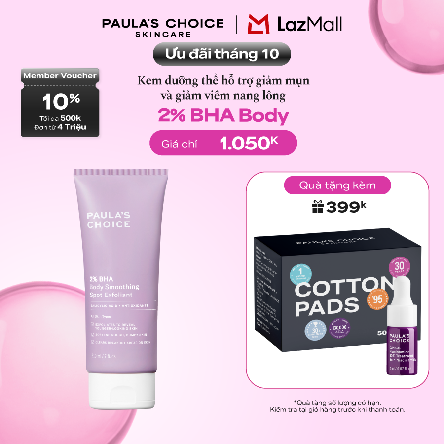 Kem dưỡng thể hỗ trợ giảm mụn và làm mịn da Paula's Choice 2% BHA Body Smoothing Spot Exfoliant 210ml 5701