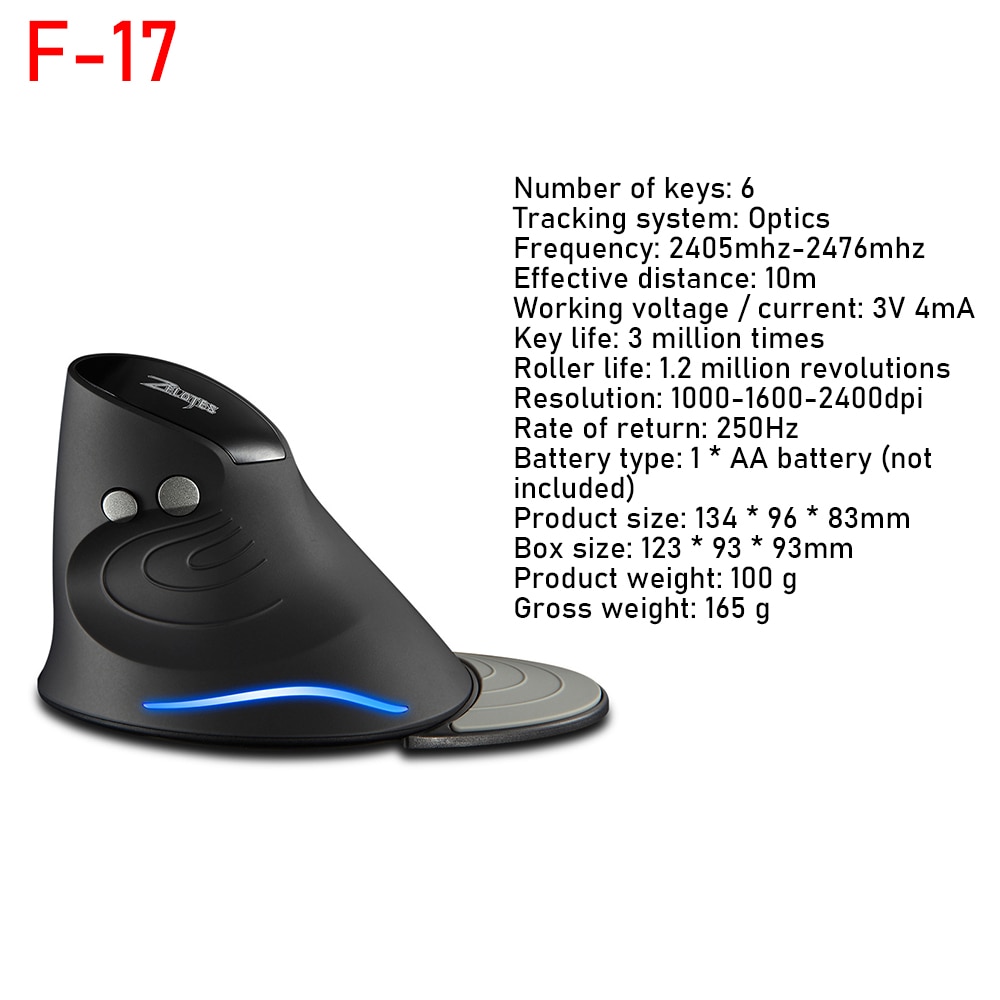 Zelotes F-26C F35 F36 F17 Chuột đứng thiết kế công thái học 2.4G Không Dây Chuột chơi game Chuột quang USB 3200Dpi Gamer Mause Cho Máy Tính Xách Tay PC