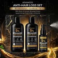 KORMESIC 5% Minoxidil Hair Growth Shampoo Conditioner and Spray Set with Biotin for Hair Loss Oil Control Scalp Care and Fuller Hair
