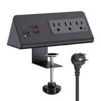 TOOEARY US Plug Desk Clamp Power Strip PD 20W 2 Meter Extension Cord Outlet Socket  With USB Charge Ports Power Outlets Office Home
