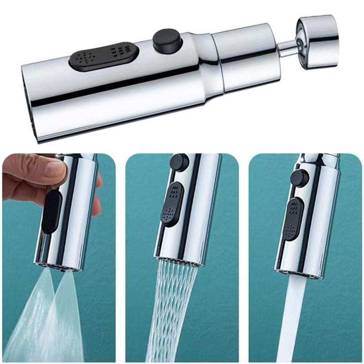 Đầu vòi inox xoay 360 độ, Vòi tăng áp 2 nút, 3 chế độ phun nước