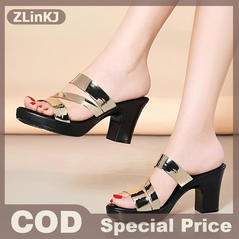 ZLinKJ รองเท้าแตะส้นสูงส้นสูงของผู้หญิง, รองเท้าแตะส้นสูงส้นสูงส้นสูงส้นสูงส้นสูงส้นสูงส้นสูงส้นสูงสำหรับผู้หญิงรองเท้าแตะปากปลาหนังสีสดใสสำหรับ2025ฤดูร้อน - ยี่ห้อ ZLINKJ ราคา 131 บาท*ส่งฟรี