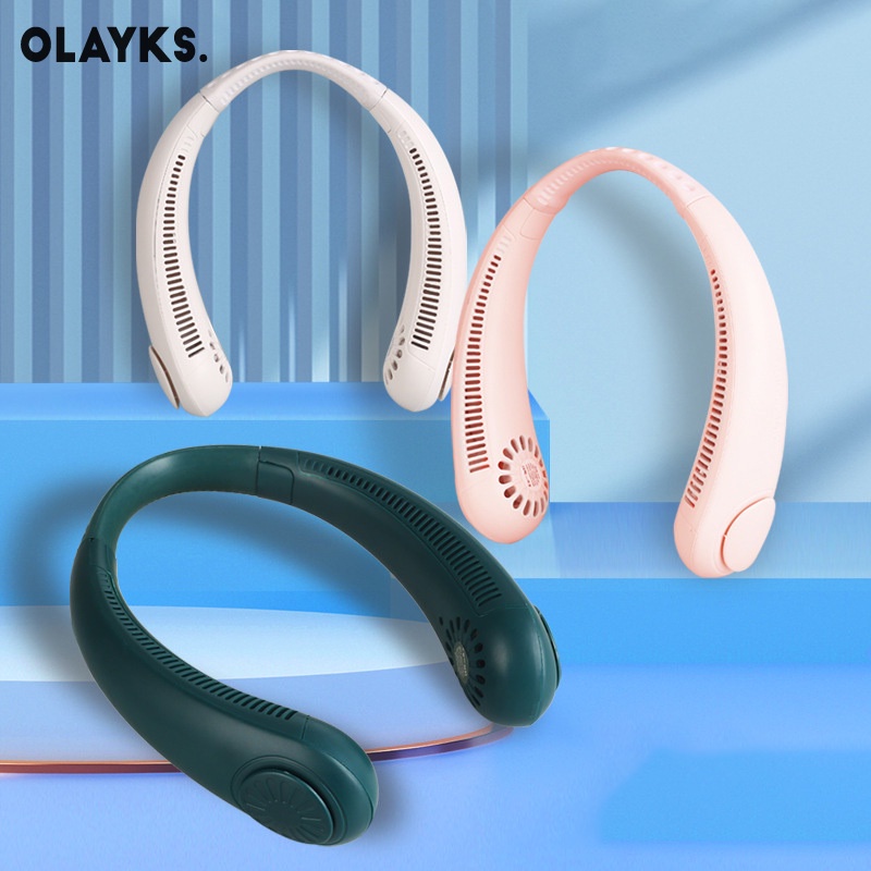OLAYKS Quạt treo cổ lười không lá USB thể thao 3 tốc độ sạc quạt điện nhỏ di động cực êm