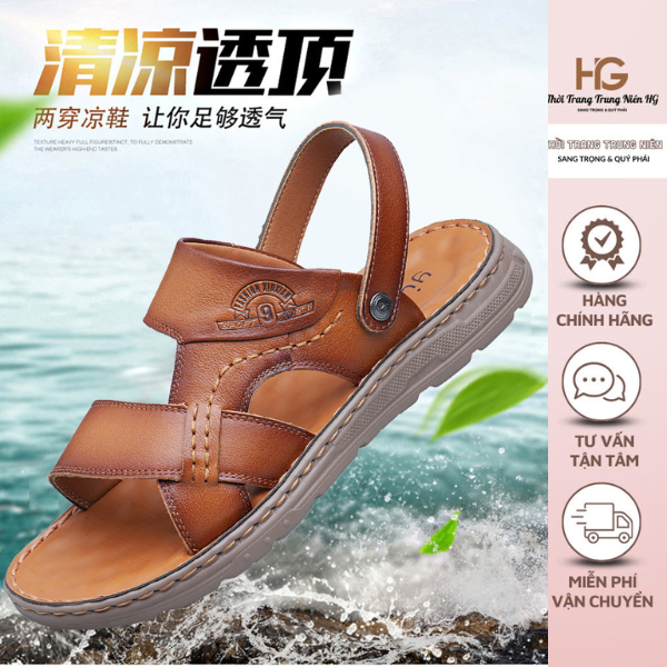 Dép Nam Da Bò Trung Niên - Đế Mềm Êm, Quai Chắc Chắn, Chống Trơn, Phong Cách Lịch Lãm (123)