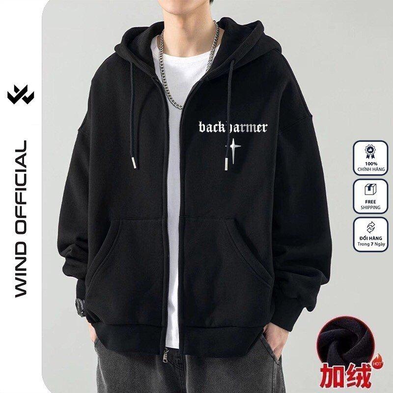 Áo khoác zip WIND BACKHARMER form rộng Unisex Hoodie dây kéo nỉ bông thơi trang nam nữ oversize
