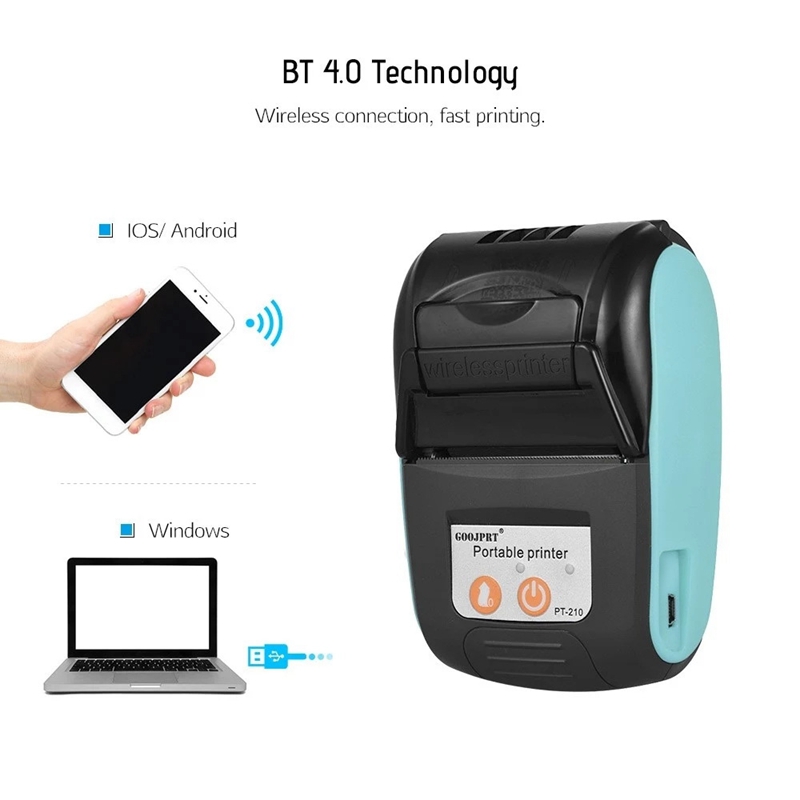 PT-210 Portable Thermal Printer Handheld 58mm Receipt Printer for Retail Stores Restaurants Factorie