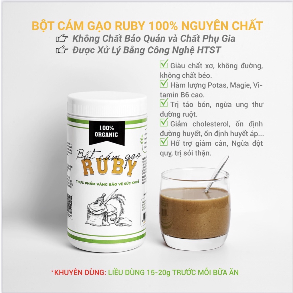 Bột cám gạo Ruby nguyên chất siêu mịn hủ 450g