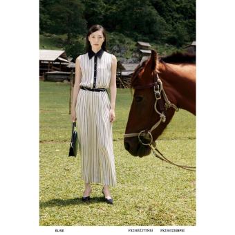Quần lụa kẻ nền kem phối đen thiết kế Elise FS2303228BPSIST