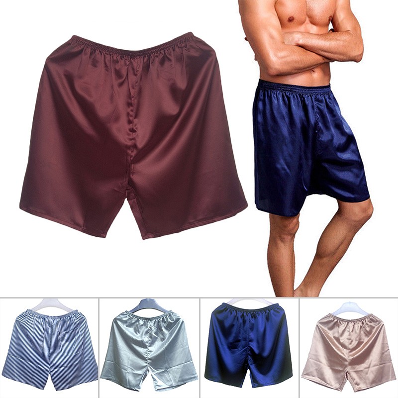 【Mr. show】 quần đùi quần đùi quần áo ngủ nam L-3XL lụa đồ ngủ rộng 5 màu thoải mái chất lượng áo bằng lụa sa tanh