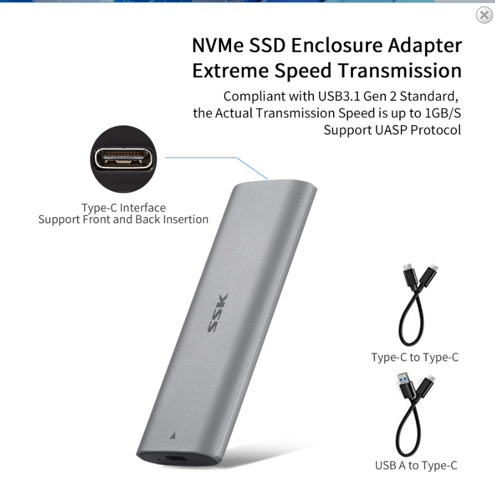 Box SSD M.2 TypeC 3.1 HE C327 NVME SSK. Hộp đựng ổ cứng M.2. Không bao gồm ổ cứng