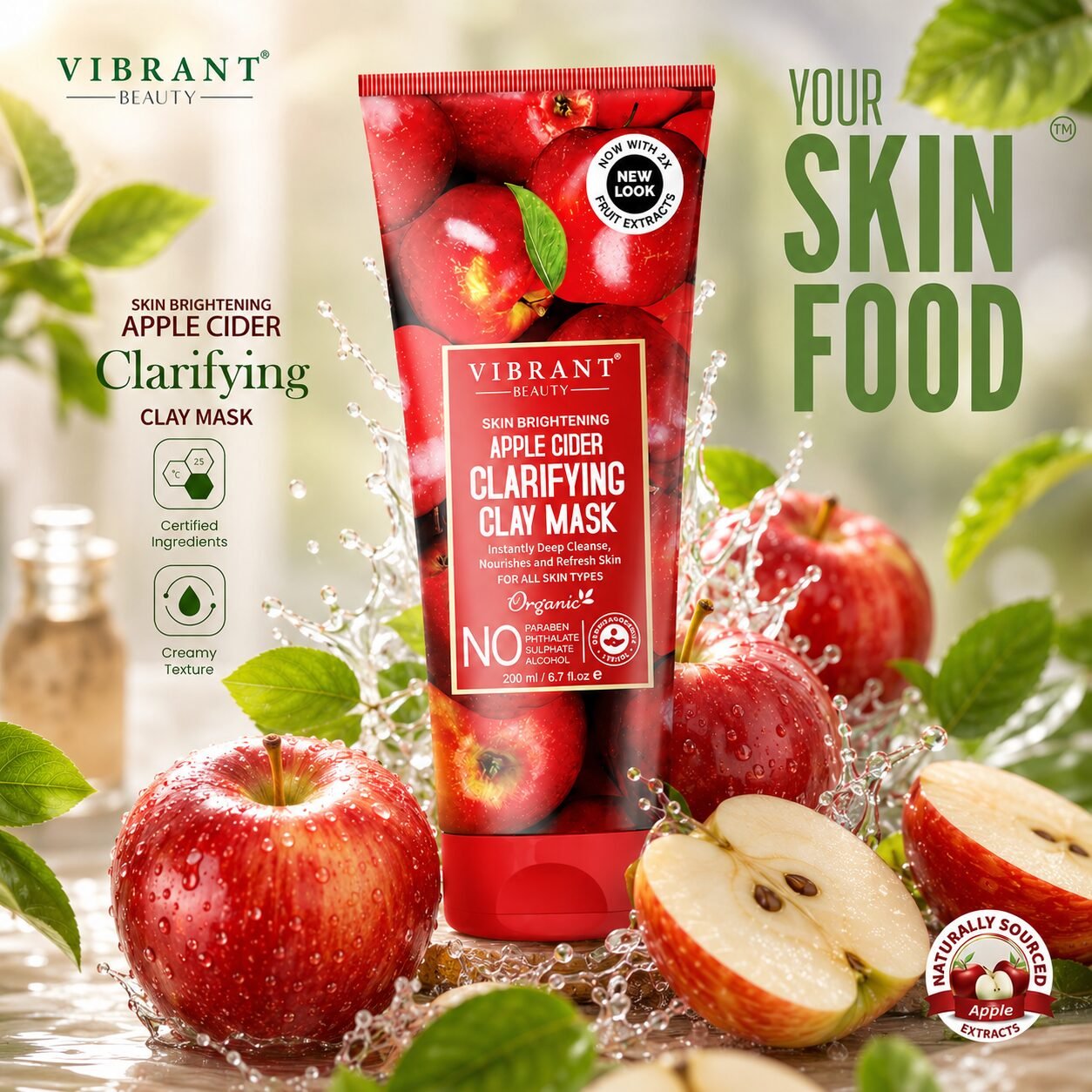 Vibrant Beauty Apple Cider Clarifying Clay Mask | Face Mask Care | 200ml