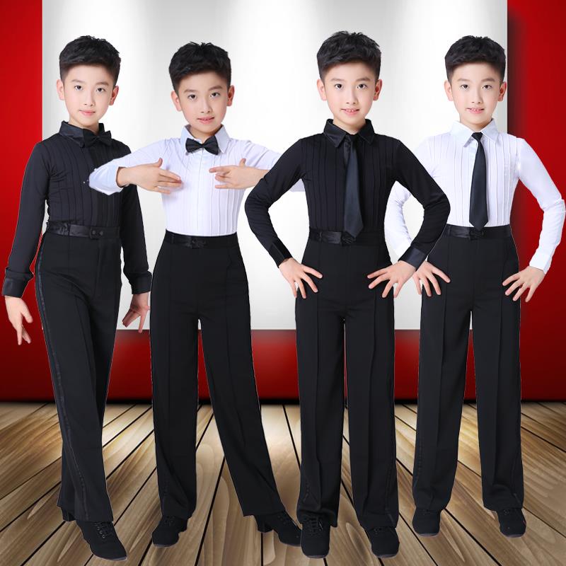 FECHENG 2023 Boys Latin Dance Costume Ballroom Cha Cha Rumba Tango Stage  Performance Clothing Set Children Black White Bow Dancewear