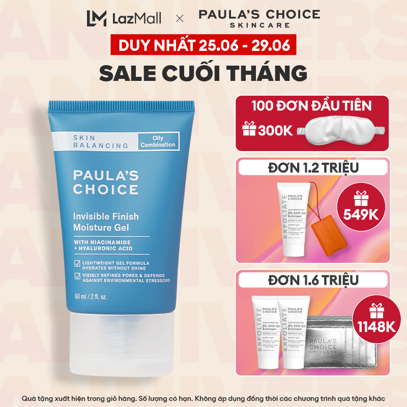 Kem dưỡng ẩm ban đêm dạng gel Kiểm soát tiết dầu cho da thoáng mịn Paula’s Choice Skin Balancing Invisible Finish Moisture Gel 60ml 3400