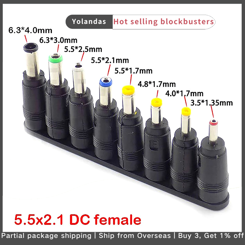 [Yolandas] 8pcs phổ máy tính xách tay DC Power Supply Adapter kết nối cắm AC DC Jack sạc kết nối Power Adapter chuyển đổi cắm Giá 46,232 Đồng*Miễn phí vận chuyển