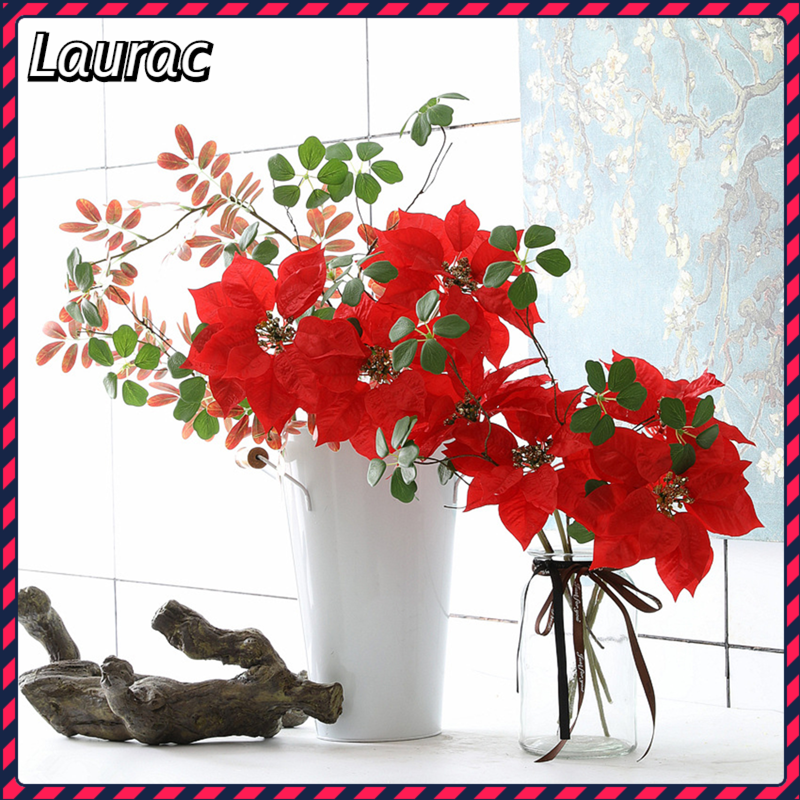 [Laurance] 32 × 17cm nhân tạo Trạng Nguyên Hoa Sáng Tạo cắt cho trong nhà ngoài trời Xmas vật trang trí Cây giáng sinh trang trí hoa giả