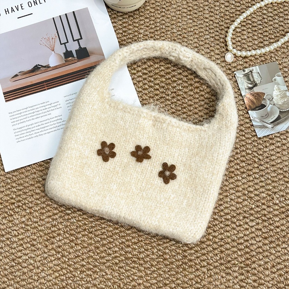 HERWK Nút còi Túi xách đan Nhiều màu sắc Bông hoa Túi dệt len Thời trang Dung lượng lớn Túi điện thoại Các cô gái - 5