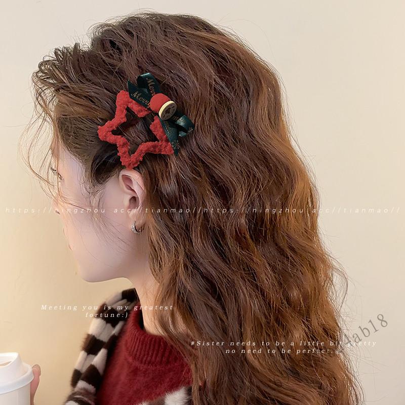 Kẹp Tóc Búp Bê Ngôi Sao Nơ Đỏ - Phụ Kiện Thời Trang Giáng Sinh Năm Mới Cho BB