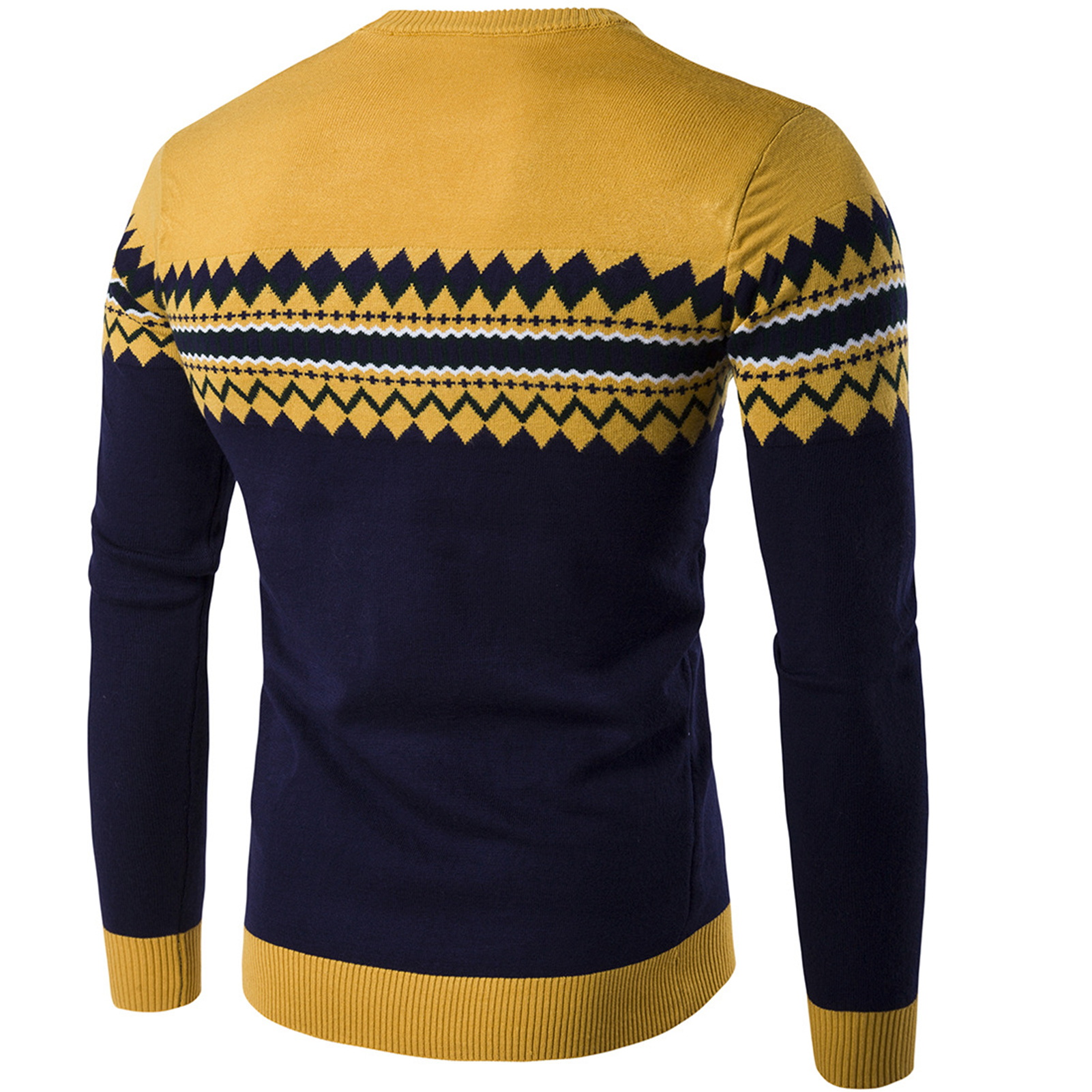 Trendy Round Neck Striped Sweater Men Loose Fit Sweater Men's Winter Sweater Classic Crew Neck Long Sleeve Thick Warm6_voghion.com