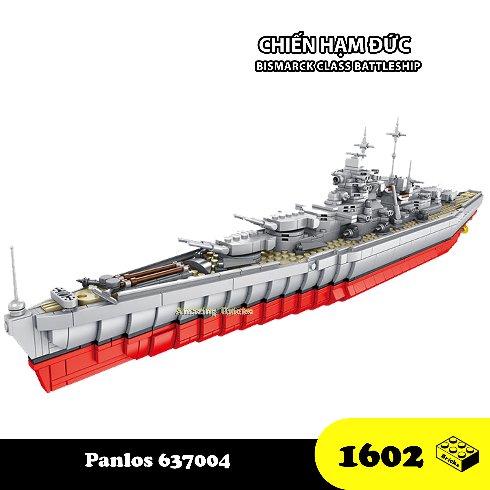 Đồ chơi Lắp Ráp Tàu chiến hạm Đức, Panlos 637004 Bismarck Class Battleship