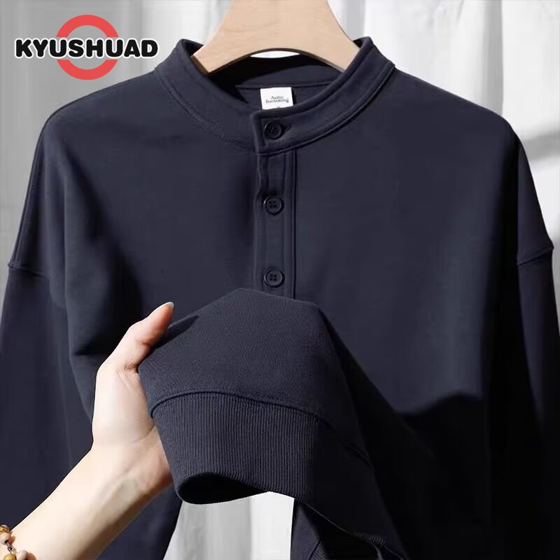 KYUSHUAD Người Đàn Ông Của Giản Dị Đa Năng Lỏng Tay áo dài TShirt màu trơn cổ tròn Đáy Áo Sơ Mi Làm Của Áo Vải