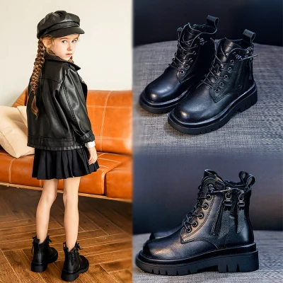 Girls Leather Martin Boots 2021 Autumn New Little Girl Single Boots Children's Shoes Short Boots Big Children Suede Boots Winter