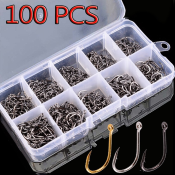 Jip 100Pcs Carbon Steel Circle Fishing Hooks Set