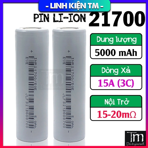 Pin li-ion inr 21700 5000mah 15a 3c
