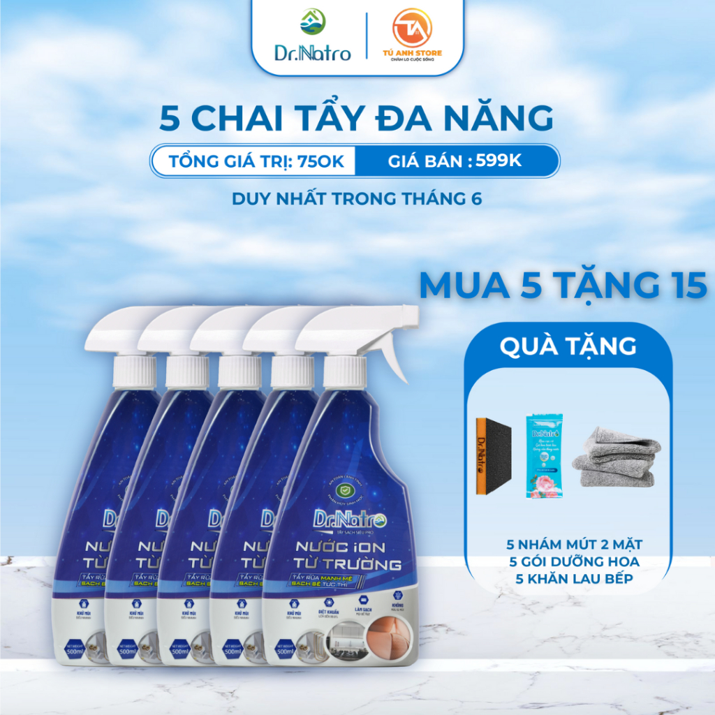 Combo 5 chai tẩy đa năng siêu tẩy mọi vết bẩn công nghệ ion từ trường Dr Natro - TuAnh Store Giá 619,000 Đồng*Miễn phí vận chuyển