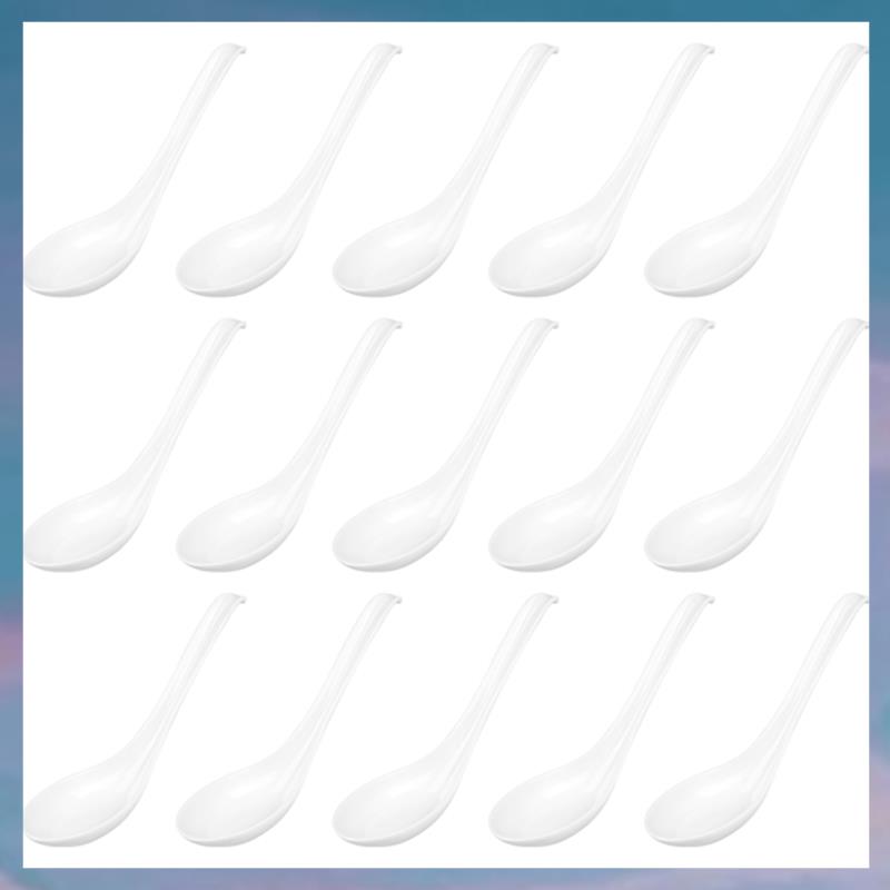 (UXSO) Soup Spoons,15Pcs Japanese Style Spoons Rice Spoons Chinese Asian Soup Spoons with Long Handle for Restaurants