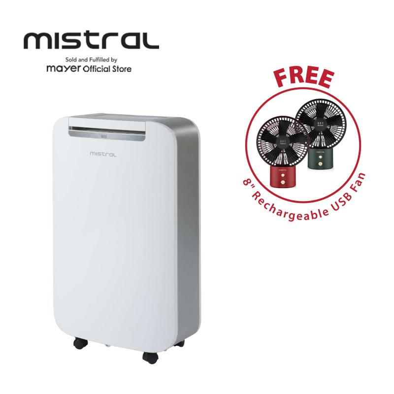 [Special GWP Rechargeable USB Fan] Mistral 20L Dehumidifier with Ionizer and UV Lamp (MDH200)/1-24 hours ON/OFF timer/2 Speeds/ionizer and UV lamp/Up and down auto-oscillation/1year warranty Singapore