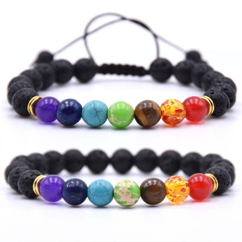 7 Chakra quyến rũ đá nham thạch Vòng đeo tay cho nam nữ Máy khuếch tán tinh dầu hạt đá tự nhiên chuỗi thời trang trang sức thủ công