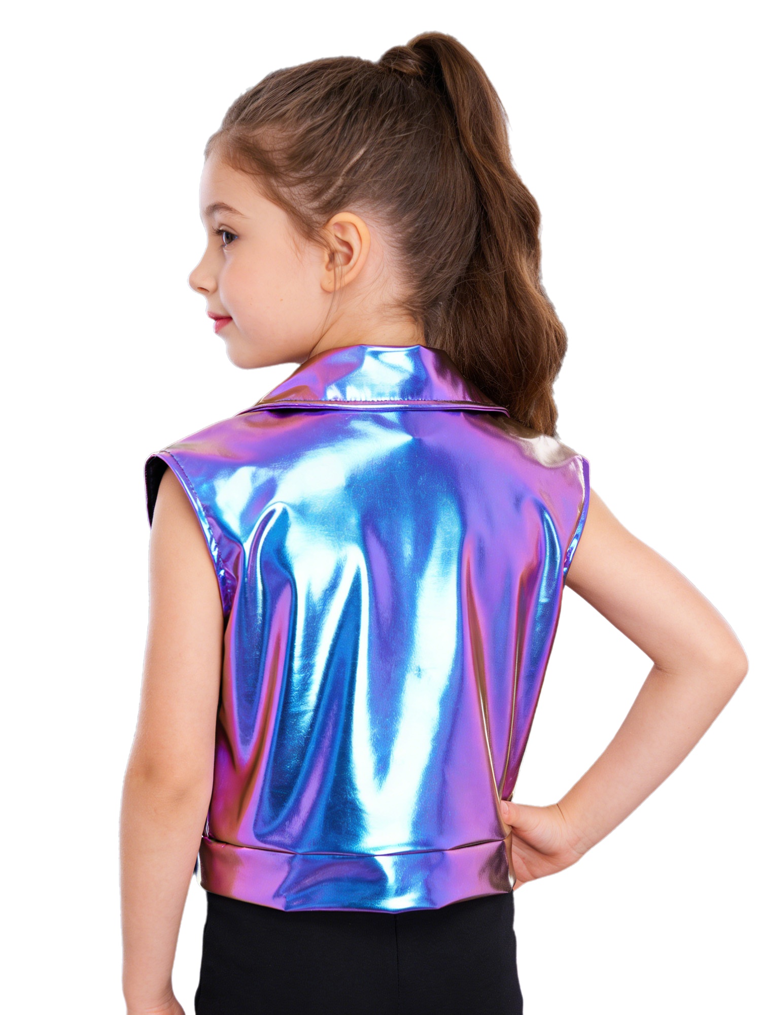 YiZYiF Unisex Kids Boys Girls Zipper Metallic Jacket Turn-Down Collar Vest Sleeveless Outerwear for Hip Hop Dance Party Stage Performance - 5