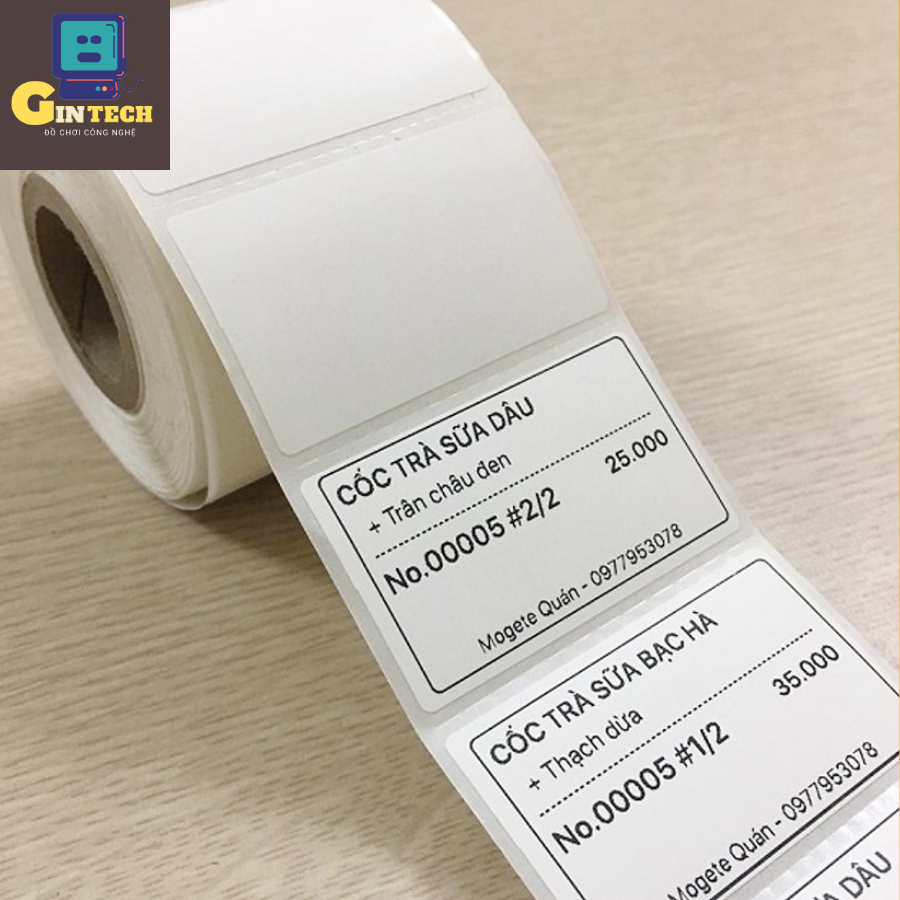 Giấy In Tem Dán Cốc Trà Sữa 50x30 mm Chất Lượng Cao - GINTECH