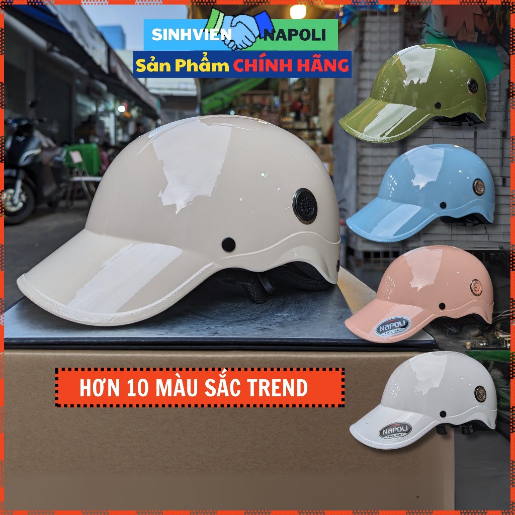  Mũ bảo hiểm nửa đầu Lưỡi Trai có lỗ thông gió Chính Hãng Napoli - Có Mút Xốp đạt tiêu chuẩn Quates3 Phù Hợp cả Nam và Nữ 