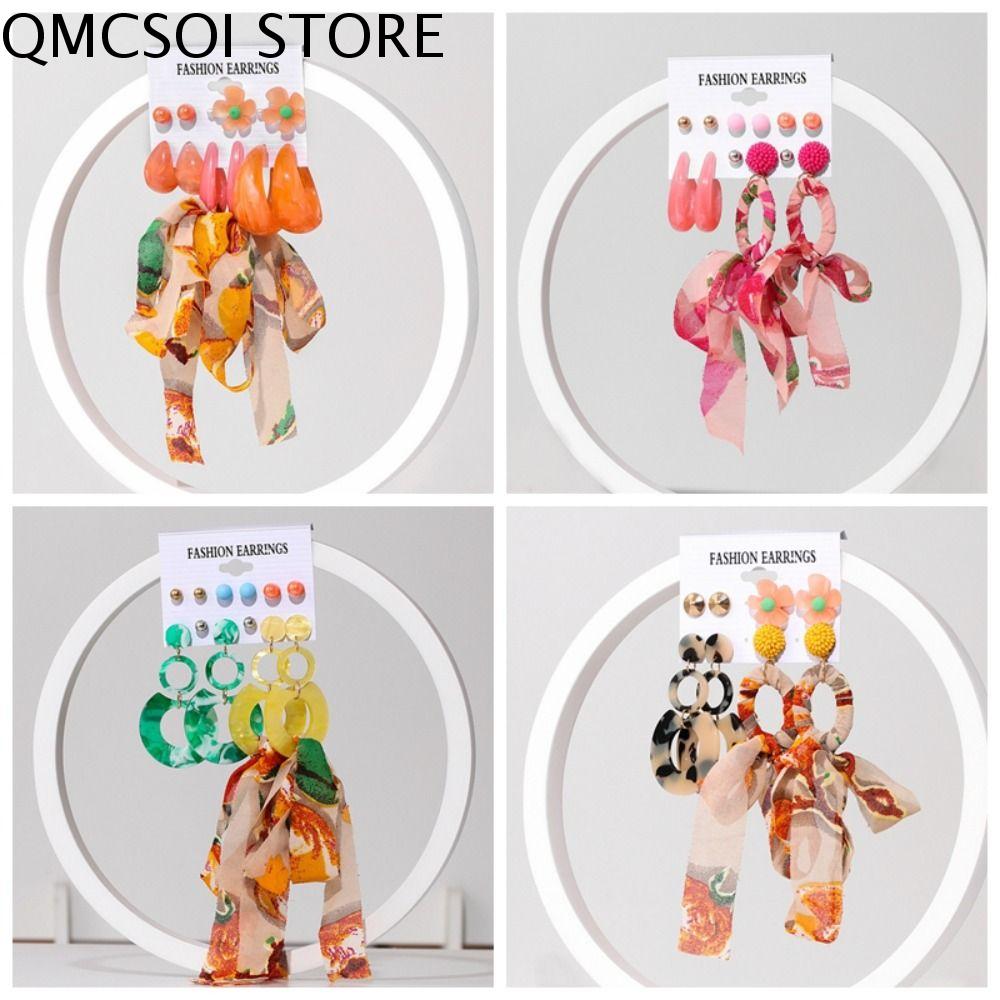 QMCSOI Thời trang Bông tai dây chuyền Acrylic Làm bằng tay Màu kẹo Bộ Bông tai thả Quà tặng trang sức Mùa hè Bộ Bông tai lớn Phụ nữ