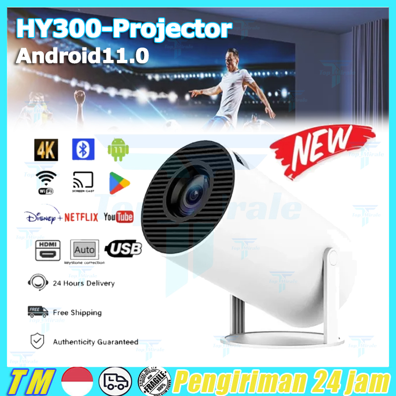 Projector hy300 smart projector portable 180 degree ANSI lumens Android 11.0 1080p 4K WiFi Bluetooth 5.0 10000 lumens newest projector remote control Harga  439,000 rupiah*Gratis Ongkir