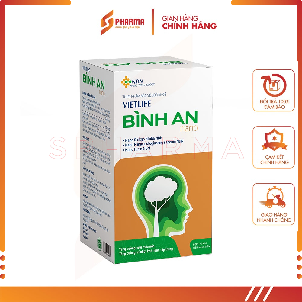 Vietlife Bình An (Hộp 30 viên) - Viên uống nano dượᴄ liệu An nãp Bình tâm Hoạt huyết