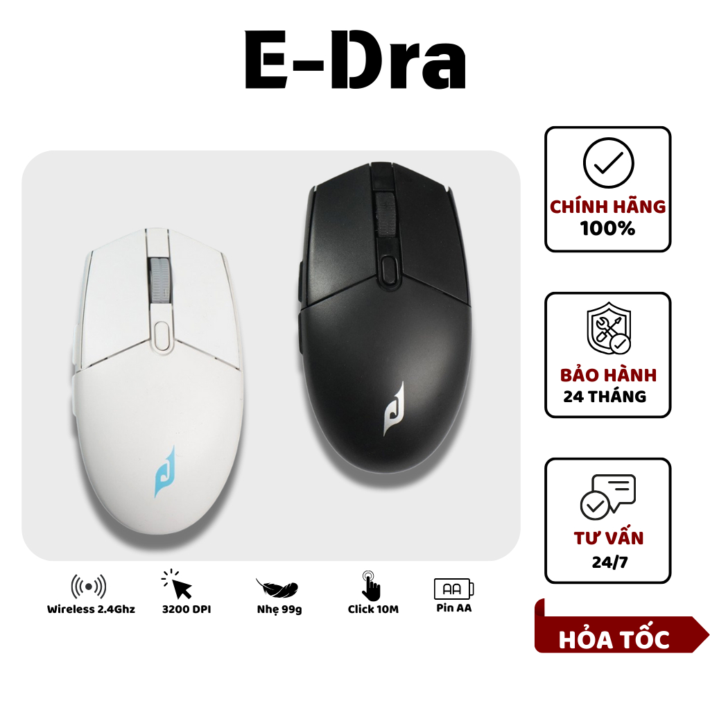 Chuột Không Dây EDRA Chuột Gaming EM6102W/EM6102/EM6102PRO Wireless 2.4Ghz, Huano 10M, 3200DPI