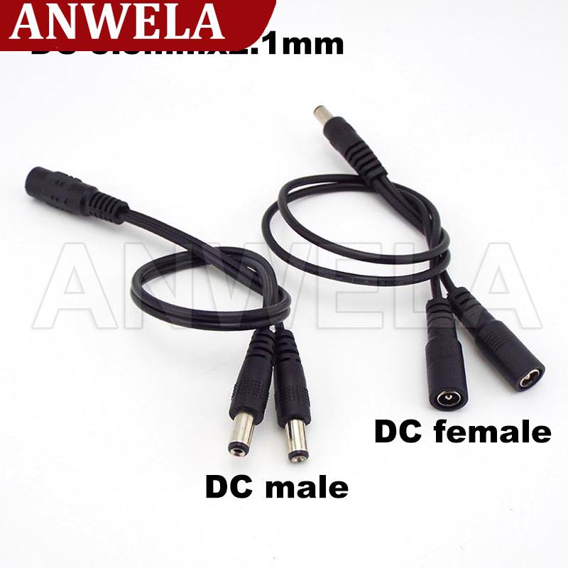 2 way DC Power adapter Cable 5.5mmx2.1mm 1 male to 2 female 2 Male Splitter connector Plug extension for CCTV LED strip light