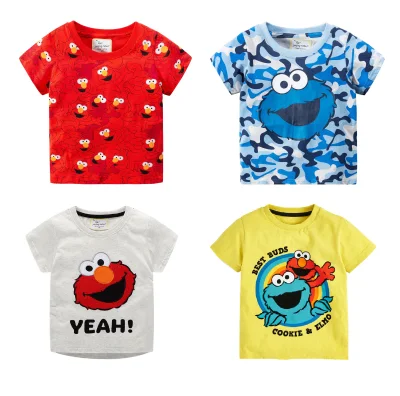 [SG Ready Stock] JB022 New Boys Blue Camo Cookie Monster Red Elmo Sesame Street Tee T-shirt Top [Little Gems]