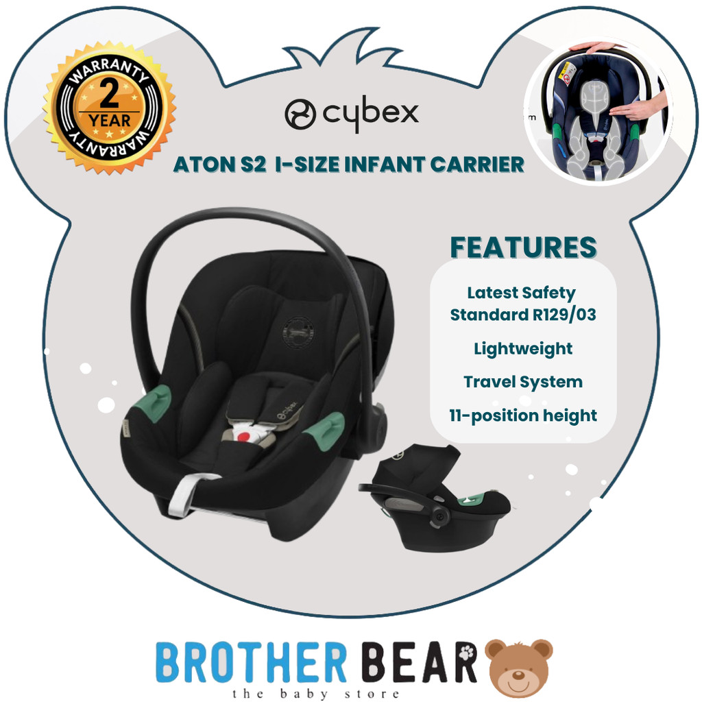 Cybex Aton S2 i-Size Infant Carrier Car Seat - Moon Black (Newborn to 13kg) | BROTHER BEAR