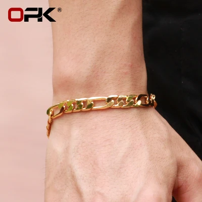 OPK European and American ins gold large thick chain titanium steel necklace exaggerated personality heavy industry all-match anti-fading men's bracelet