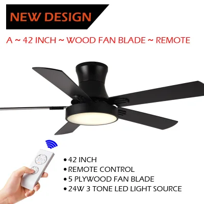 Silent ceiling fan with 24W 3 Tone LED Light with Remote Control home restaurant LED hanging fan lamp AC220V-50HZ