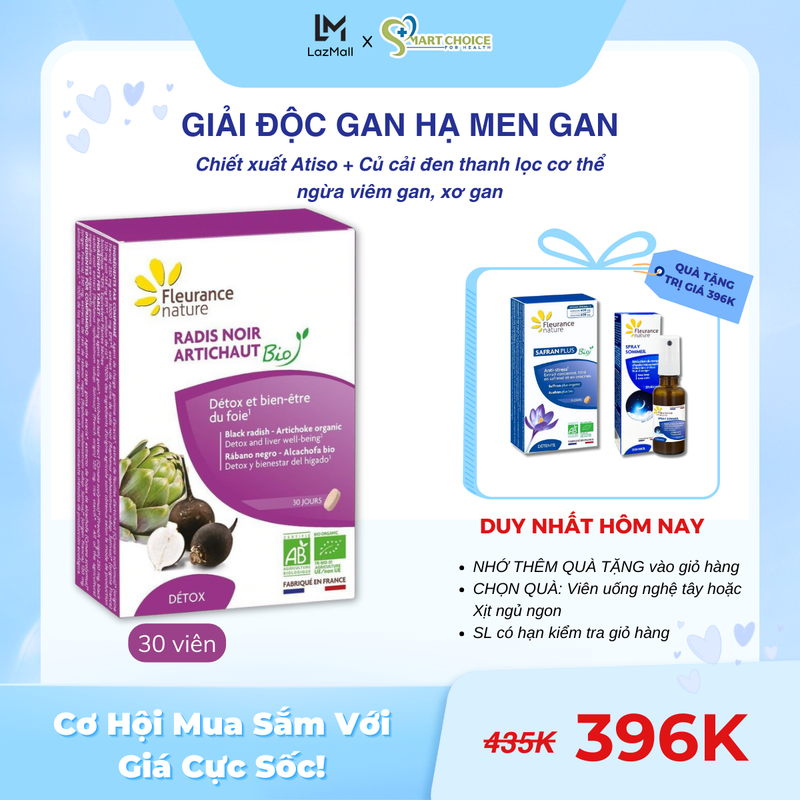 Viên Uống Giải Độc Gan FLEURANCE NATURE Radis Noir Artichaut Hộp 30 viên - Hỗ Trợ Thải Độc Gan, Bổ Gan, Đào Thải Mỡ Trong Gan, Giảm Nguy Cơ Bị Viêm Gan, Ổn Định Men Gan