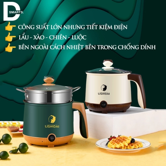 Nồi Lẩu Điện Mini MANDELI 4L và Nồi lẩu hấp có tay cầm Mandeli 18cm--ChIÊN Dán Xào Đa Năng