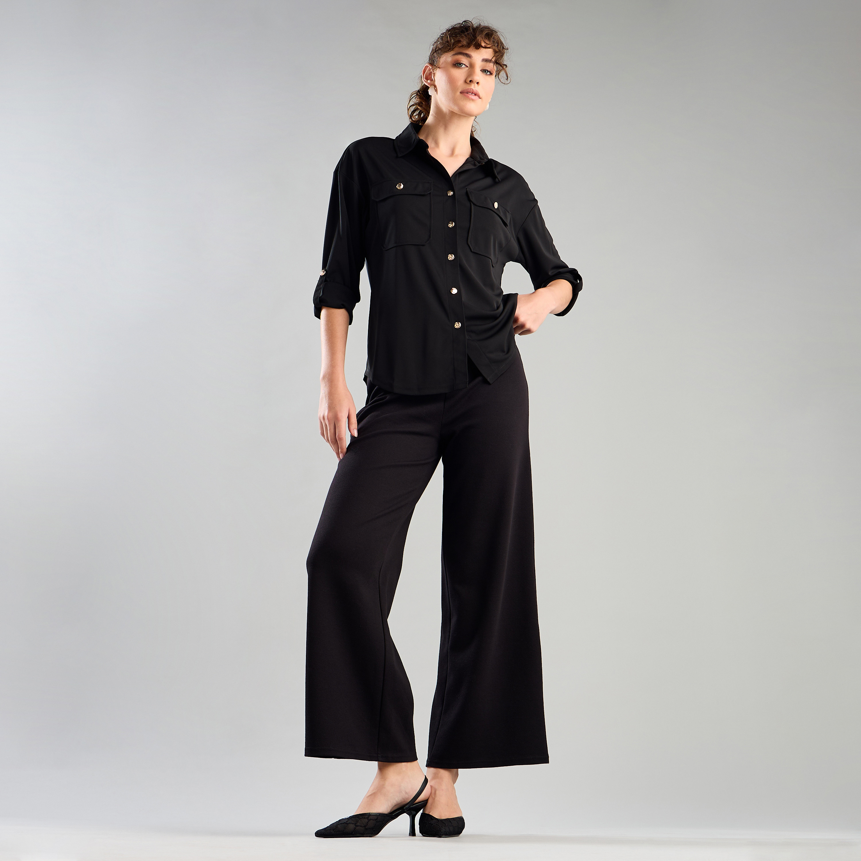 Max Fashion Plain Shirt With Roll-Up Sleeves