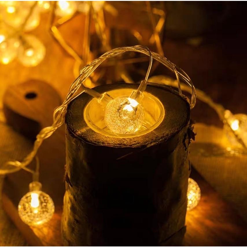 Dây đèn led trang trí bi bọt dài 10m 40 bóng pha lê decor quán cafe, sân vườn, quấn cây - thingkids